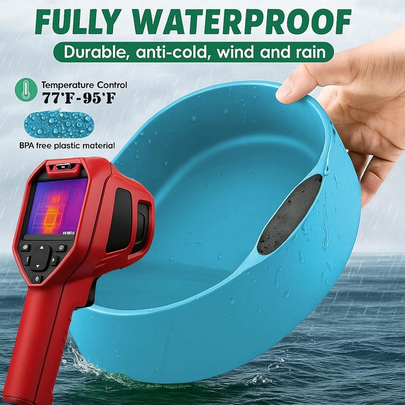 Higoro Heated Water Bowl for Dog Cat, Outdoor Warming Dog Bowl with Chew Resistant Power Cord, Waterproof Heat Pet Bowl Smart Heating in Winter Antifreeze for Dog Cat Chicken Duck, 125 fl oz (Teal Blue) - Image 3